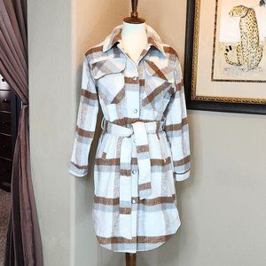 "Blank NYC" Plaid Coat Size XS Beige/Brown/Gray/Cream NWT